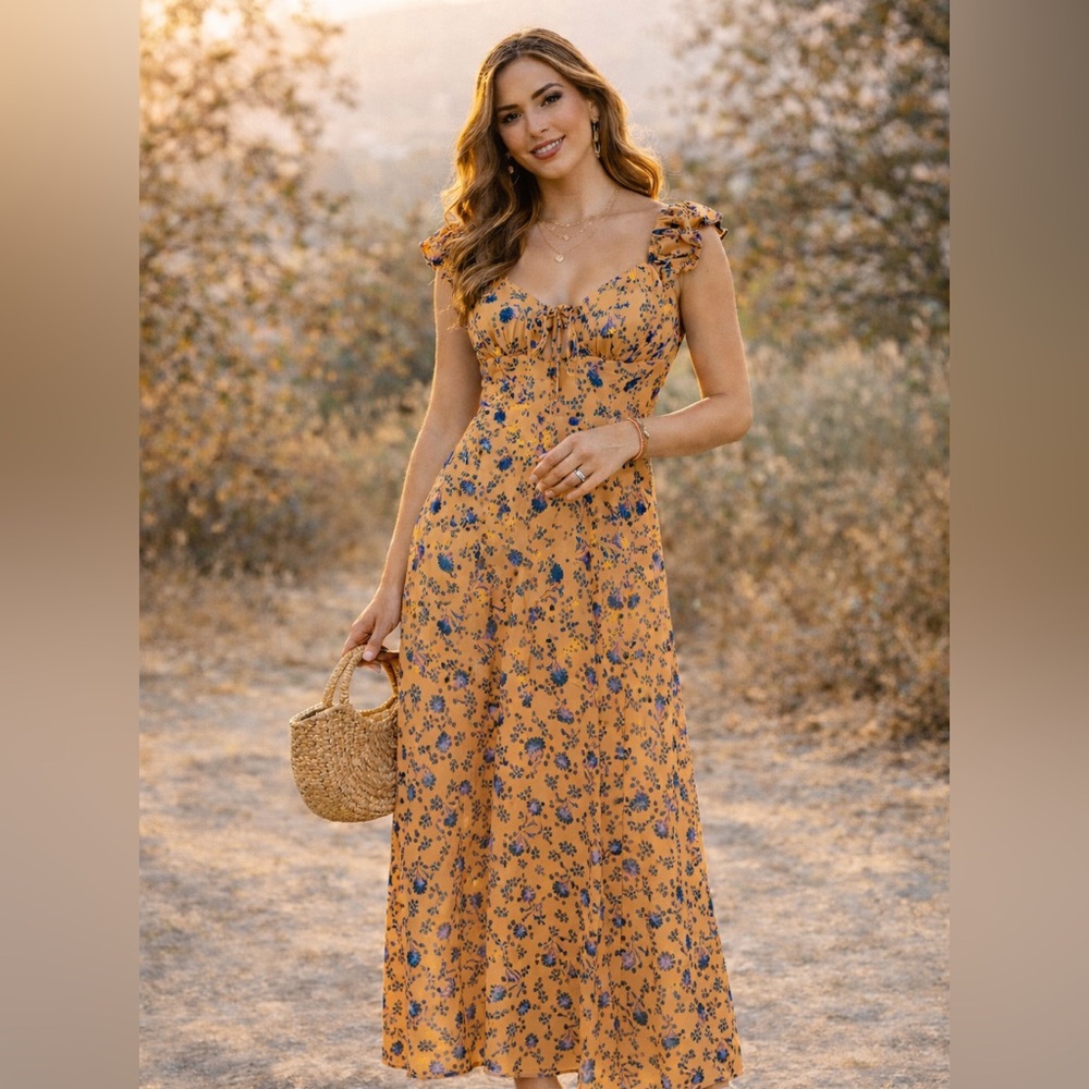 Sweet Pot Golden Floral Maxi Dress | Boho Anthropologie Style | Size 4